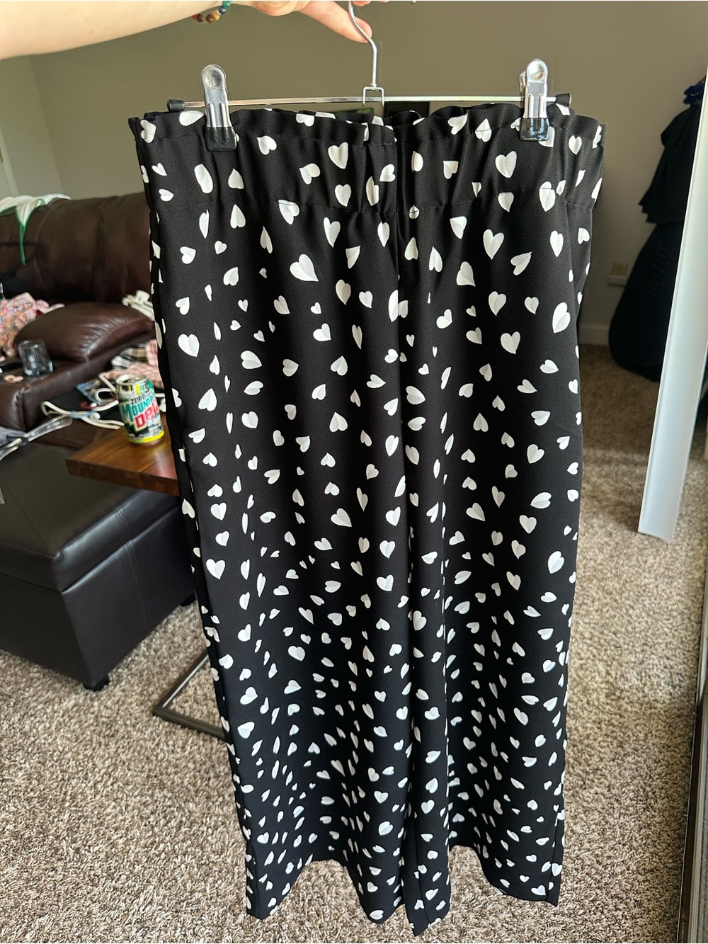 Ann Taylor Black Wide Leg Pants with White Heart Print